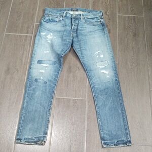 Polo by Ralph Lauren Men's Distressed Patchwork Button Fly Blue Jeans 32x32